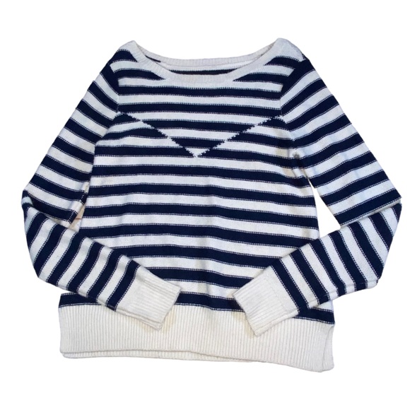 American Eagle Wool Blend Navy Cream Striped Sweater - Women’s Medium - Picture 2 of 15